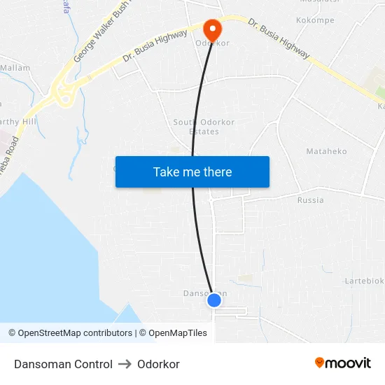 Dansoman Control to Odorkor map