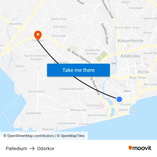 Palledium to Odorkor map