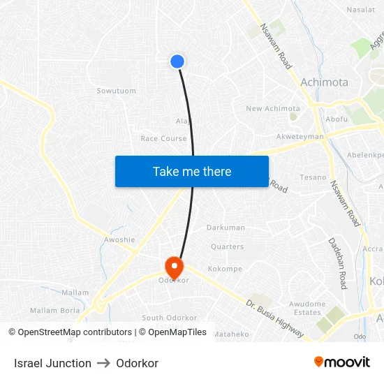 Israel Junction to Odorkor map