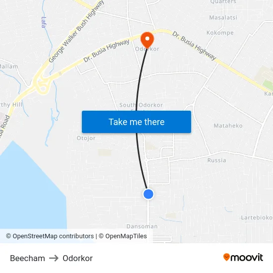 Beecham to Odorkor map