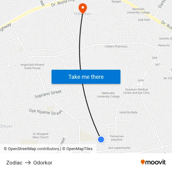 Zodiac to Odorkor map