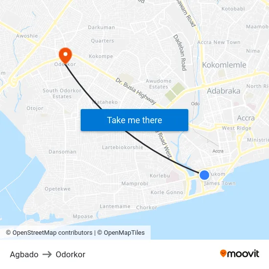 Agbado to Odorkor map