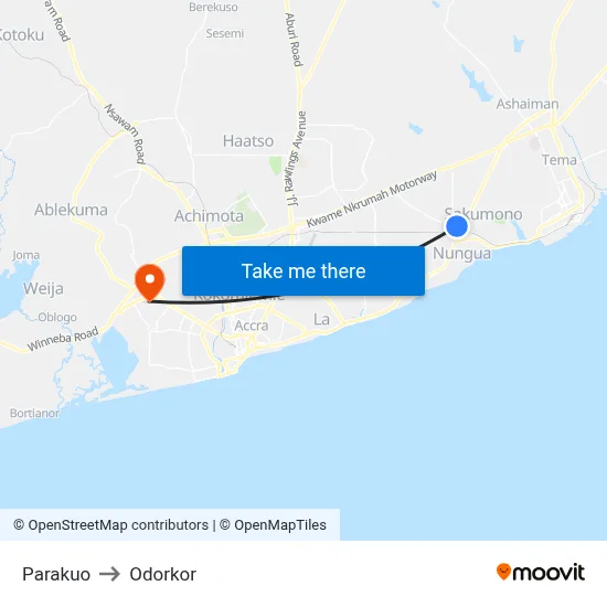 Parakuo to Odorkor map