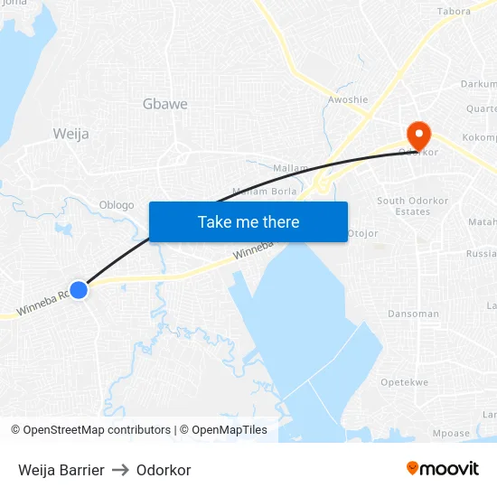 Weija Barrier to Odorkor map