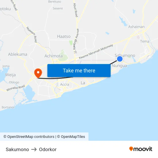 Sakumono to Odorkor map