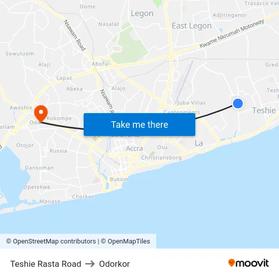 Teshie Rasta Road to Odorkor map
