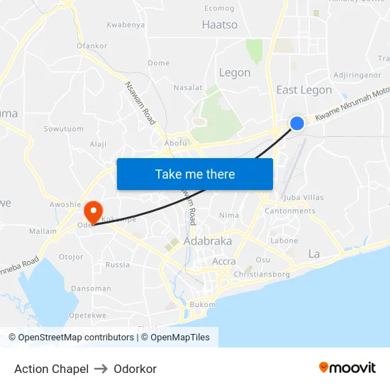 Action Chapel to Odorkor map