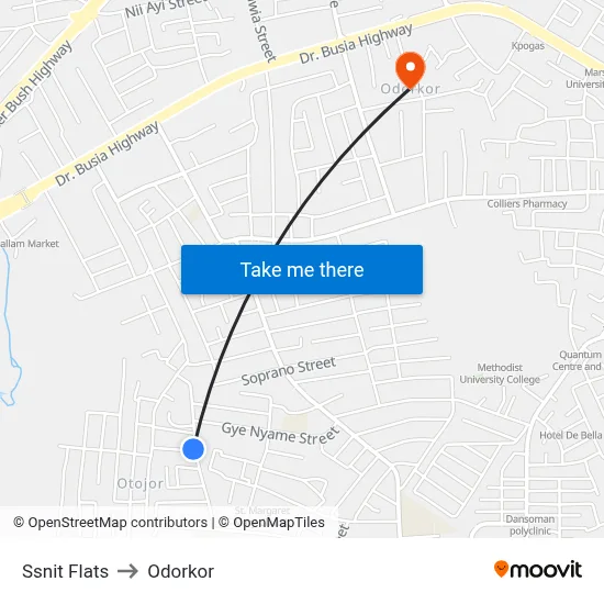 Ssnit Flats to Odorkor map