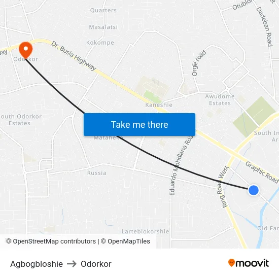 Agbogbloshie to Odorkor map