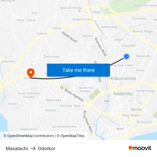 Masalachi to Odorkor map