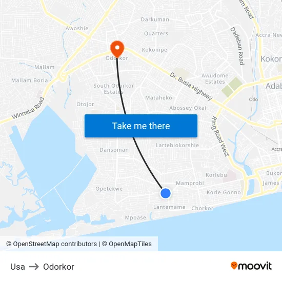 Usa to Odorkor map