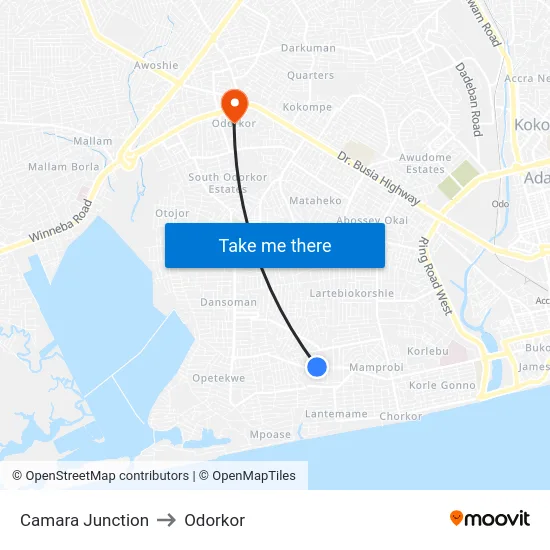 Camara Junction to Odorkor map
