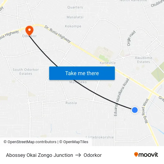 Abossey Okai Zongo Junction to Odorkor map