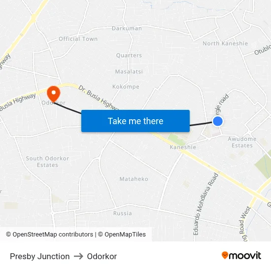 Presby Junction to Odorkor map
