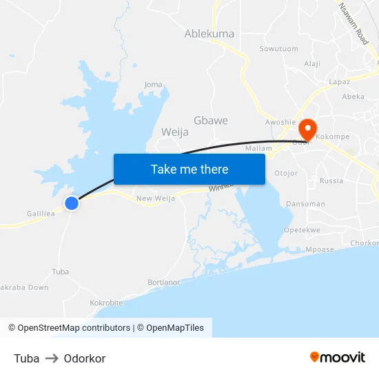 Tuba to Odorkor map