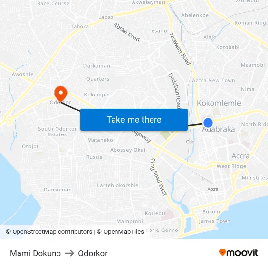 Mami Dokuno to Odorkor map