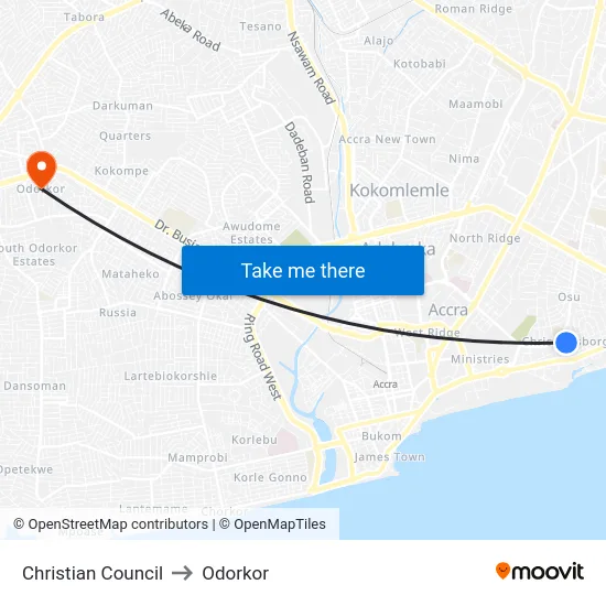 Christian Council to Odorkor map