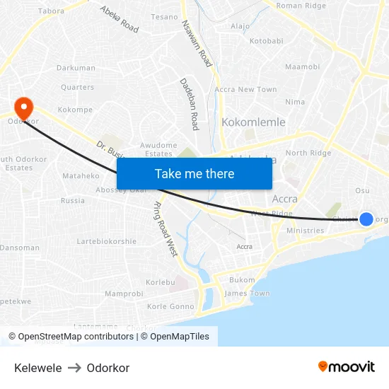 Kelewele to Odorkor map