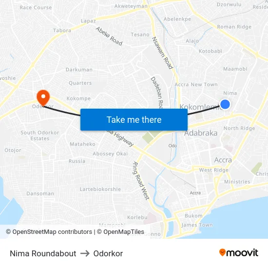 Nima Roundabout to Odorkor map