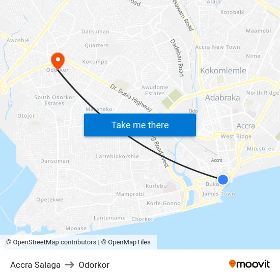 Accra Salaga to Odorkor map