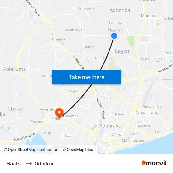 Haatso to Odorkor map