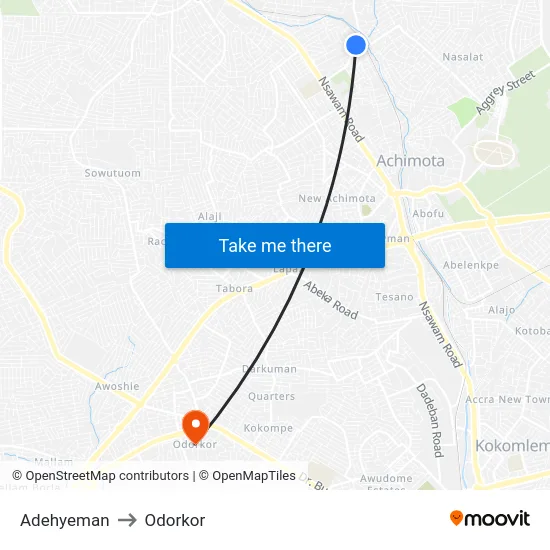 Adehyeman to Odorkor map