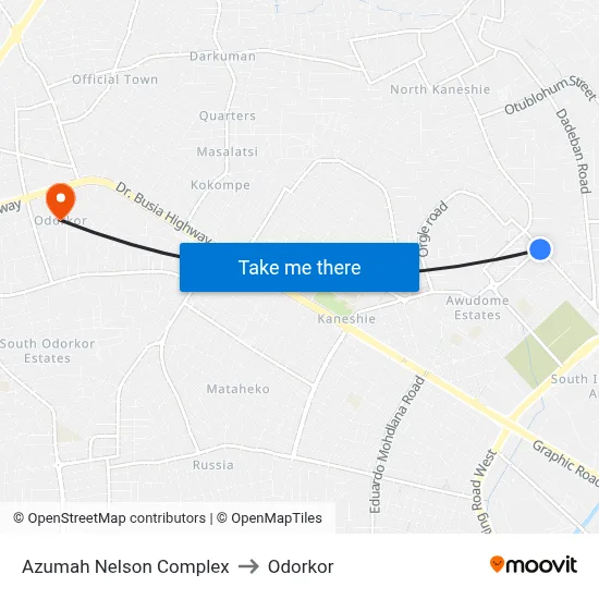 Azumah Nelson Complex to Odorkor map