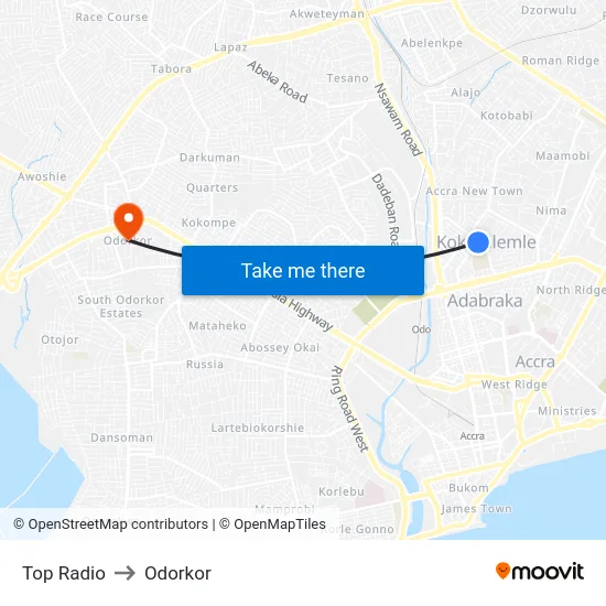 Top Radio to Odorkor map