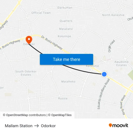Mallam Station to Odorkor map