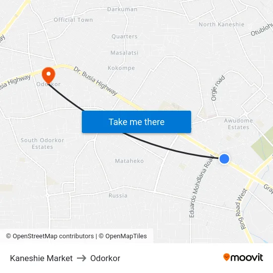Kaneshie Market to Odorkor map