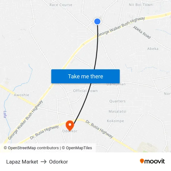 Lapaz Market to Odorkor map