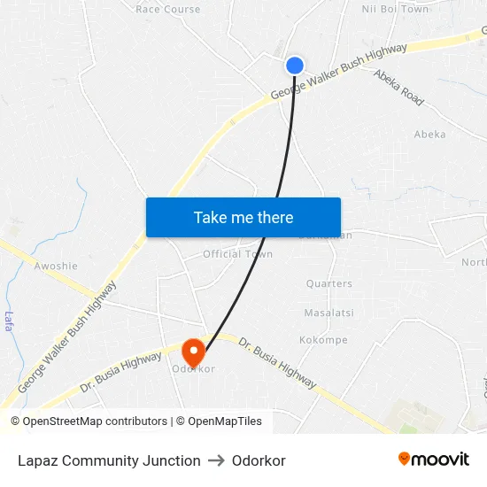 Lapaz Community Junction to Odorkor map