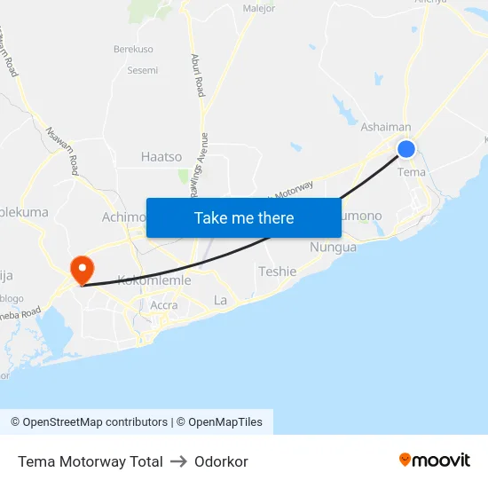 Tema Motorway Total to Odorkor map