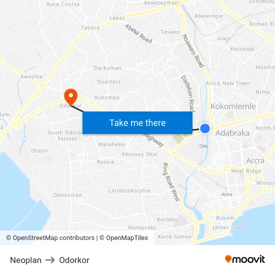 Neoplan to Odorkor map