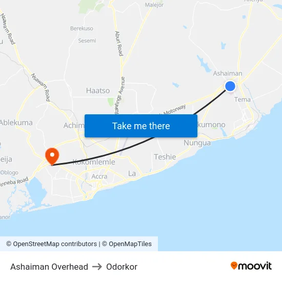 Ashaiman Overhead to Odorkor map