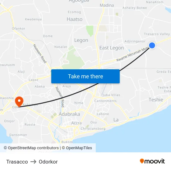 Trasacco to Odorkor map