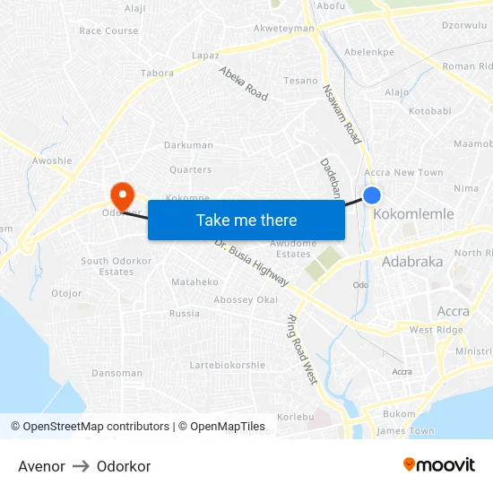 Avenor to Odorkor map