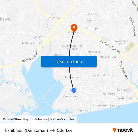 Exhibition (Dansoman) to Odorkor map