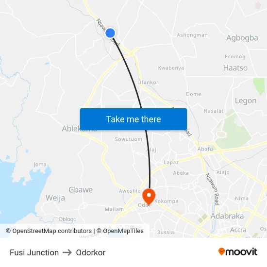 Fusi Junction to Odorkor map