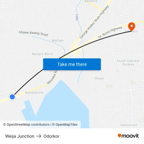 Weija Junction to Odorkor map