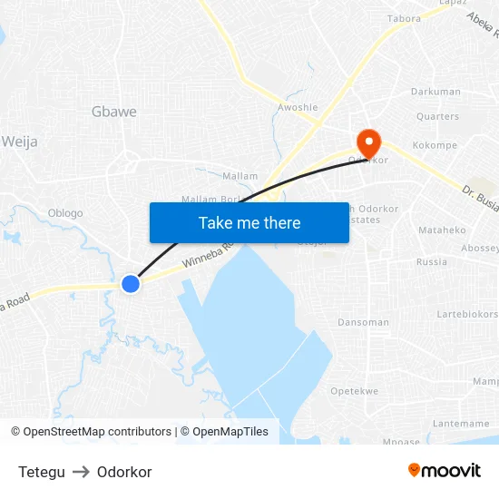 Tetegu to Odorkor map