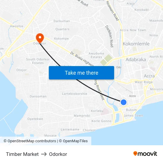 Timber Market to Odorkor map