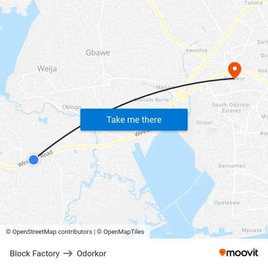 Block Factory to Odorkor map