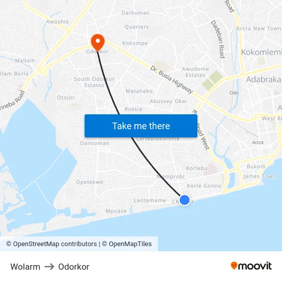 Wolarm to Odorkor map