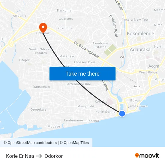 Korle Er Naa to Odorkor map