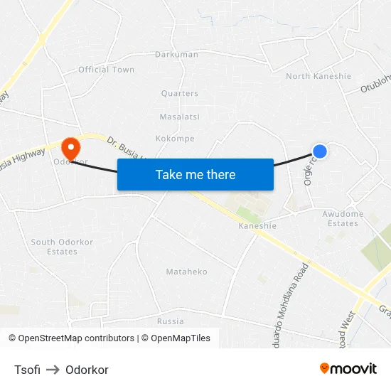 Tsofi to Odorkor map