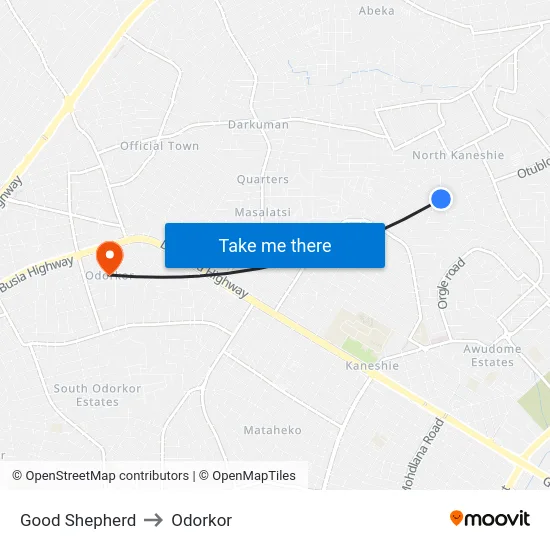 Good Shepherd to Odorkor map