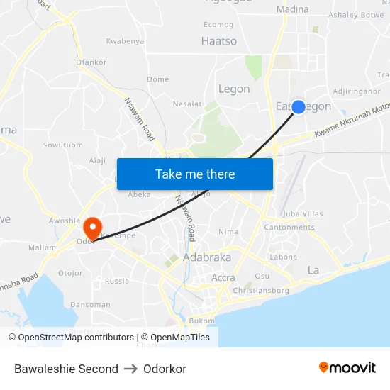 Bawaleshie Second to Odorkor map