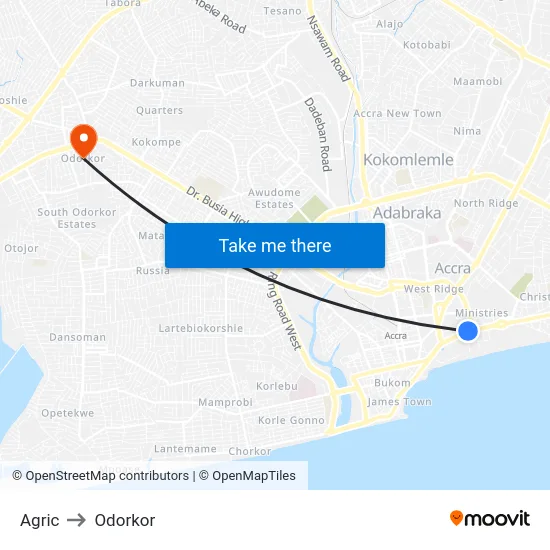 Agric to Odorkor map