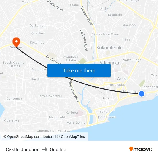 Castle Junction to Odorkor map